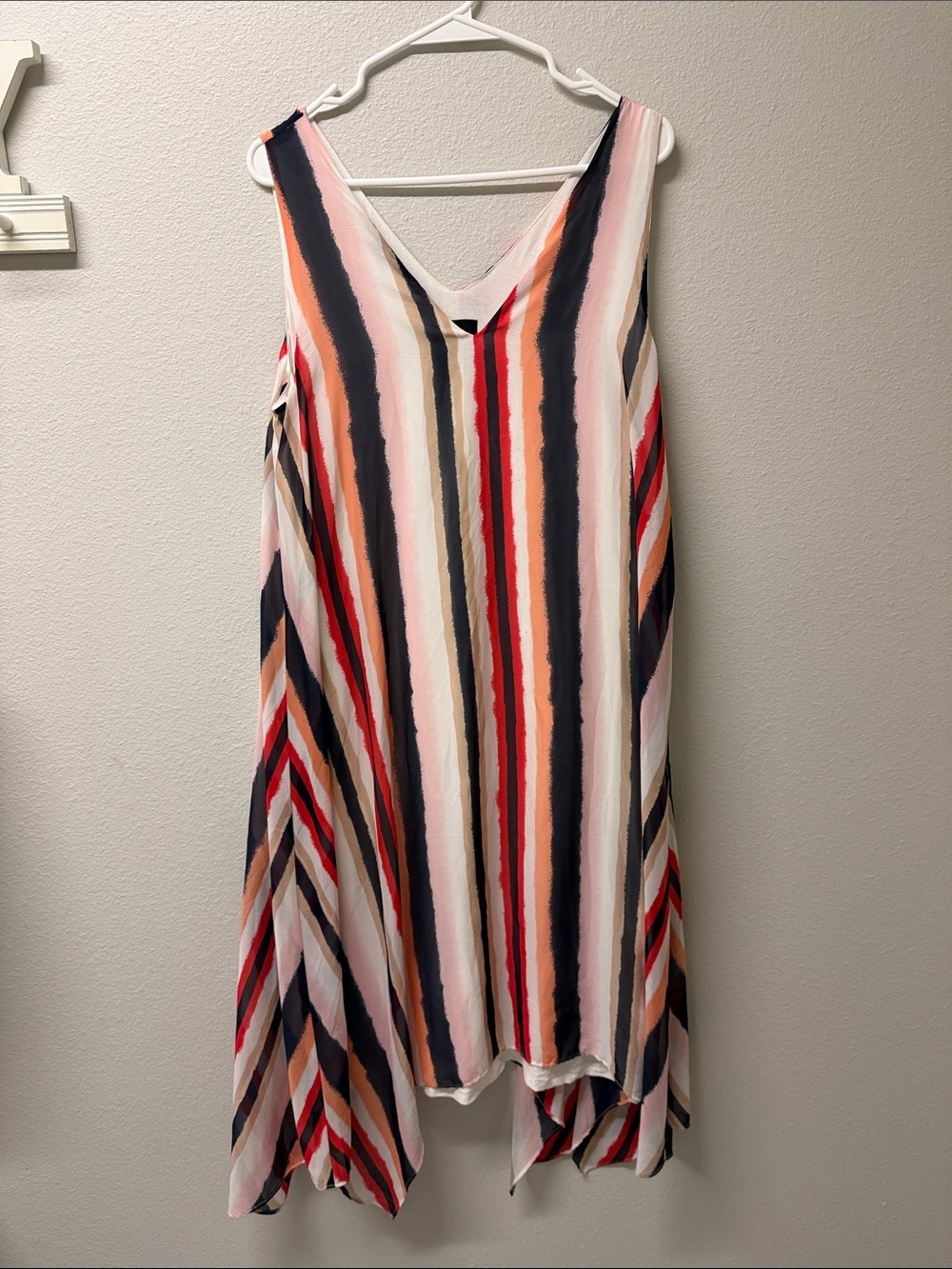 Alex Marie Striped V-Neck Sleeveless Dress in Navy, Red, Peach, Cream